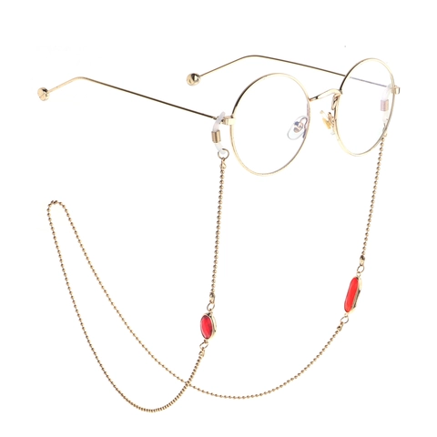 Fashion Anti Slip Glasses Chain Metal Gold Plated Beaded Ball Strap With Colorful Oval Crystal Stones Elegant Eyewear Lanyard