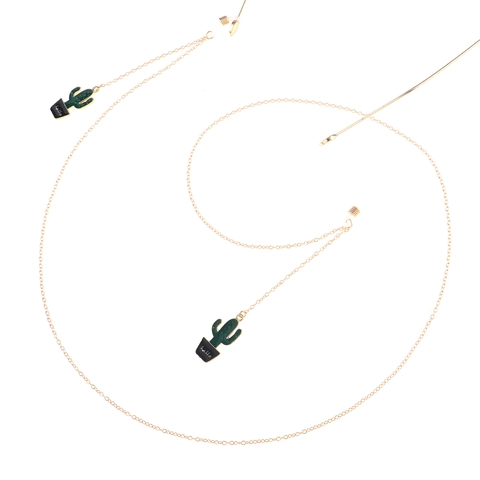 Glasses Chain Metal Anti-Slip Gold Cactus Potted Plant Pendant Cartoon Enamel Eyewear Holder Strap Lanyard