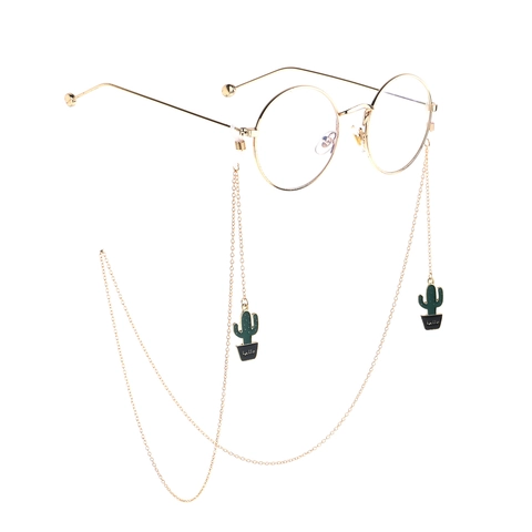 Glasses Chain Metal Anti-Slip Gold Cactus Potted Plant Pendant Cartoon Enamel Eyewear Holder Strap Lanyard