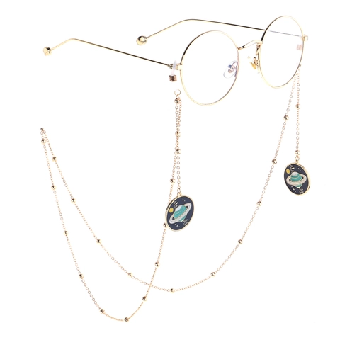 Cadena De Gafas De Metal Dorado Con Colgante De Planeta Saturno De Esmalte Azul Cordón Antideslizante Para Mujer