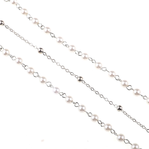 Fashion Glasses Chain Metal Beaded Eyewear Strap With Faux Artificial Pearl Anti-Slip Silicone Loop Holder For Sunglasses Women