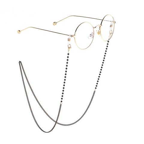 Chaîne De Lunettes À Perles Noires À La Mode Cordon De Lunettes En Métal Avec Boucles En Silicone Et Fermoirs Mousqueton Dorés Pour Femmes