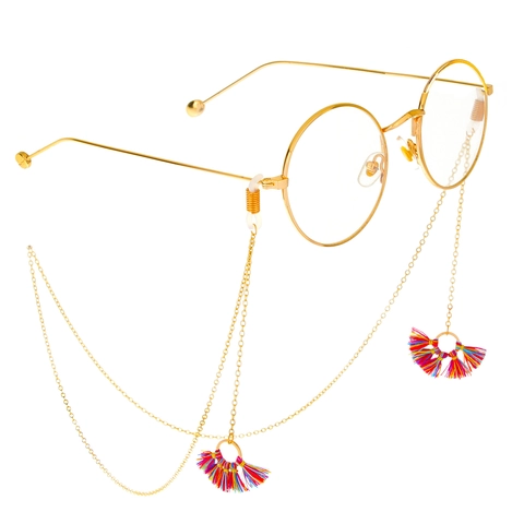 Glasses Chain Metal Anti Slip Boho Colorful Satin Tassels Fan Shaped Eyewear Retainer Holder Neck Strap For Sunglasses