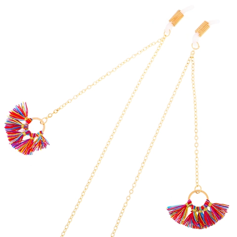 Glasses Chain Metal Anti Slip Boho Colorful Satin Tassels Fan Shaped Eyewear Retainer Holder Neck Strap For Sunglasses