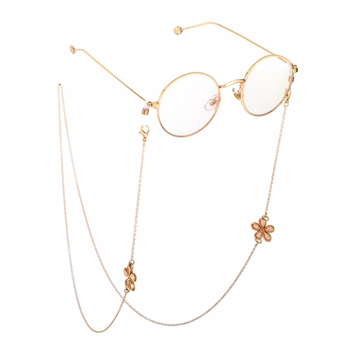 Elegant Glasses Chain Gold Copper Metal Anti Slip Eyewear Strap Holder With Crystal Resin Flower Pendant For Women