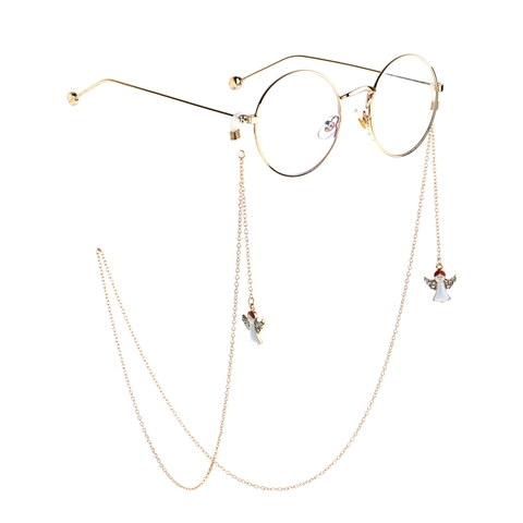 Angel Pendant Eyeglasses Chain Non-Slip Metal Strap With Rhinestone Enamel Decorative Eyewear Holder For Women