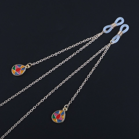Fashion Glasses Chain Copper Metal Anti Slip Eyeglass Strap Colorful Enamel Teardrop Pendant Decorative Lanyard Women