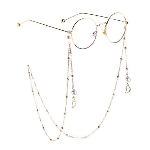 Catena Per Occhiali In Lega Dorata Con Künstliche Perle Sintetiche E Ciondolo Ali D'angelo Supporto Elegante Per Occhiali Da Donna