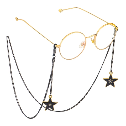 Stylish Star Pendant Eyeglass Chain Metal Rhinestone Anti Slip Glasses Strap Holder Neck Cord Decorative Eyewear Accessory