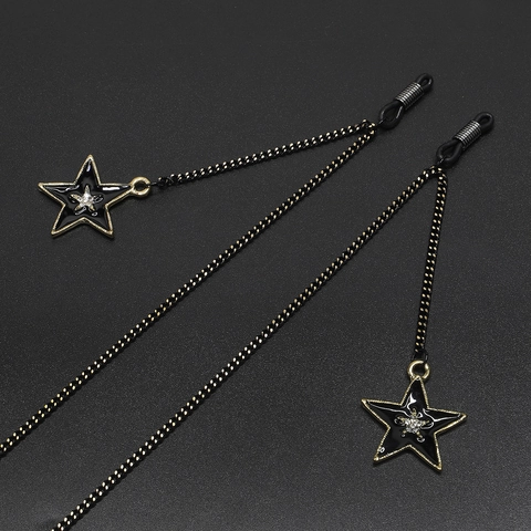Stylish Star Pendant Eyeglass Chain Metal Rhinestone Anti Slip Glasses Strap Holder Neck Cord Decorative Eyewear Accessory