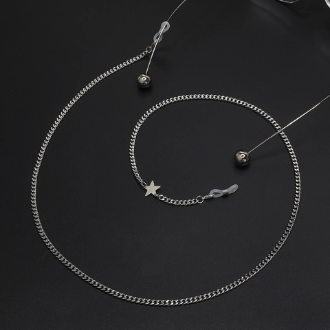 Metal Star Pendant Glasses Chain Anti-slip Eyeglass Lanyard Strap With Silicone Loops For Women Sunglasses Holder