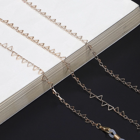 Handgemaakte Gouden Metalen Driehoek Stukken Brillenkoord Anti Slip Brilhouder Koord Geometrische Mode Voor Dames
