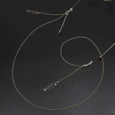Metal Glasses Chain Gold Tone Anti-Slip Eyewear Strap With Fishbone Pendants Silicone Loops For Sunglasses
