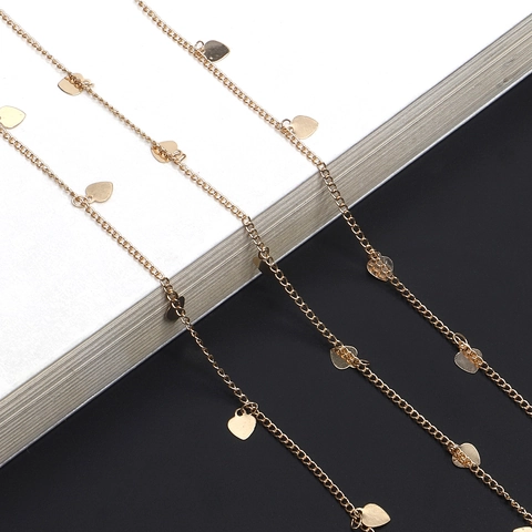 Elegant Copper Metal Glasses Chain With Heart Charms Anti Slip Eyeglass Holder Strap Anti Lost Neck Cord For Women