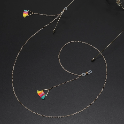 Catena Per Occhiali In Metallo Fatta A Mano Nappa Colorata Ciondolo Triangolo Cordino Antiscivolo Accessorio Di Moda Donna