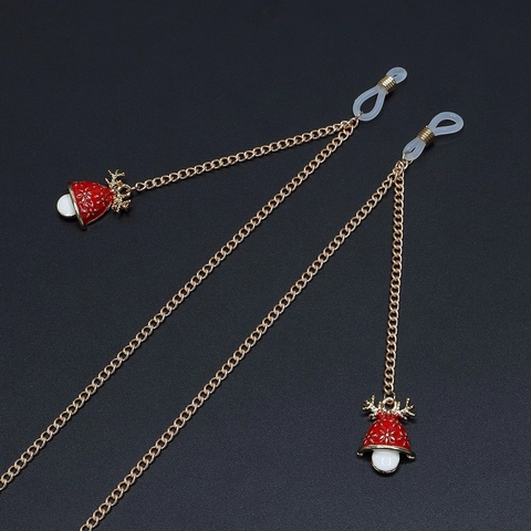 Christmas Glasses Chain Copper Alloy Anti Slip Eyeglass Strap With Antler Bell Charms Festive Holiday Accessory