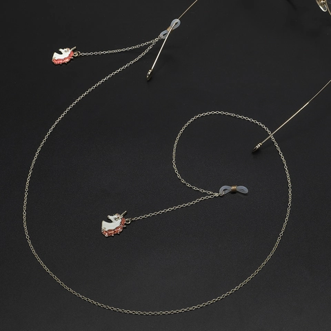 Anti-Slip Glasses Chain Gold Copper Metal With Enamel Unicorn Pendants For Eyeglasses Sunglasses Holder Neck Strap Sweet Style