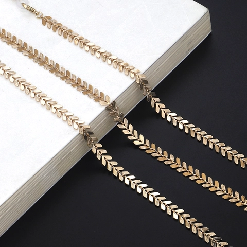 Retro Metal Glasses Chain Anti-slip Silicone Loop Fishbone Pattern V-shape Link Eyeglasses Sunglasses Strap Neck Cord