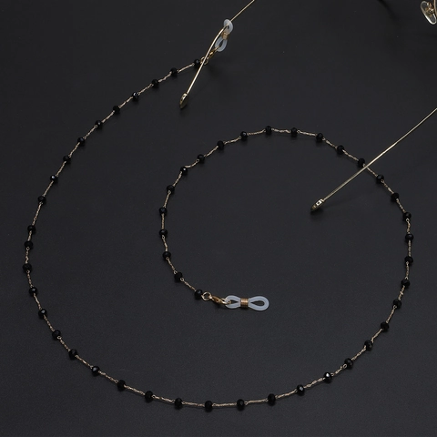 Glasses Chain Holder Strap Fashion Black Crystal Bead Gold Metal Link Anti Slip Eyewear Lanyard For Sunglasses Reading Glasses