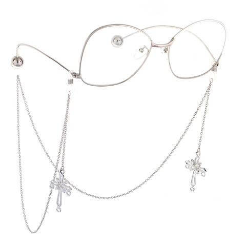 Anti-Slip Metal Glasses Chain With Cross Pendant And Faux Artificial Pearl Decorative Eyewear Strap Holder