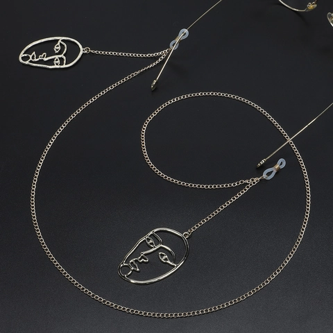 Fashionable Metal Eyeglasses Chain With Abstract Face Pendants Non-Slip Adjustable Glasses Strap For Women