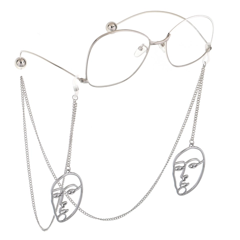 Fashionable Metal Eyeglasses Chain With Abstract Face Pendants Non-Slip Adjustable Glasses Strap For Women