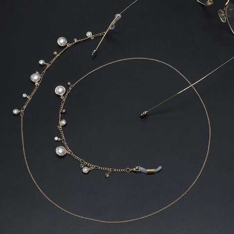 Catena Per Occhiali In Lega Dorata Alla Moda Con Künstliche Perle Sintetiche E Strass Cordino Per Occhiali Antiscivolo Per Donna