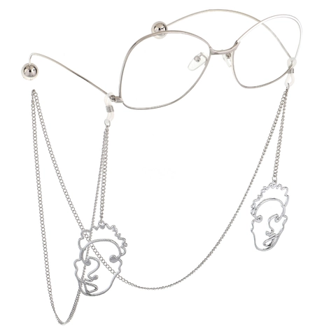 Brillenkoord Metaal Abstract Gezicht Hangers Antislip Brillenketting Voor Zonnebrillen Mode Minimalistische Houder