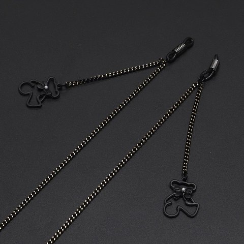 Metal Glasses Chain Neck Strap Eyewear Lanyard With Black Bear Pendant And Bowknot Anti Slip For Sunglasses Women