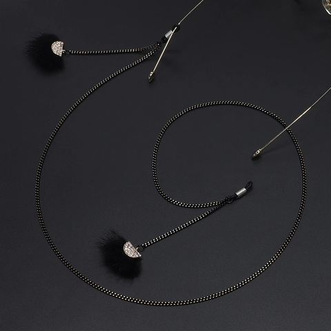 Catena Per Occhiali Moda Supporto Pompon Pelliccia Sintetica Strass Metallo Antiscivolo Cordino Da Collo Per Donne