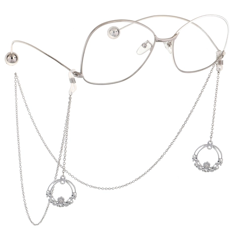Anti-Slip Eyeglasses Chain Metal Hollow Round Flower Pendant Decorative Sunglasses Strap Holder For Women