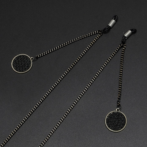 Fashion Black Eyeglasses Chain With Round Textured Pendant Anti-Slip Metal Sunglasses Strap For Women And Men