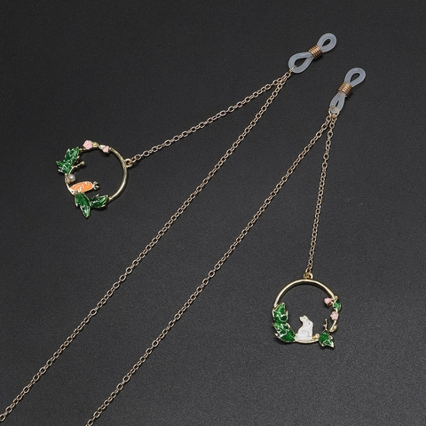 Glasses Chain Metal Anti-Slip Eyewear Strap Gold Color Cute Enamel Rabbit Carrot Pendant Neck Cord Holder For Women