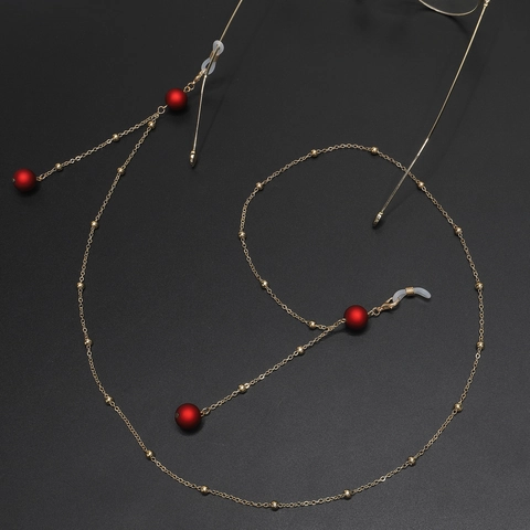 Anti Rutsch Brillenkette Metall Mit Roten Matten Perlen Brillenband Für Sonnenbrille Lesebrille Vintage Stil