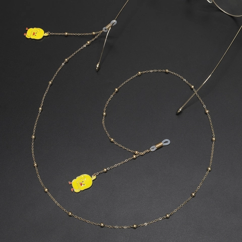 Cartoon Yellow Duck Enamel Pendant Glasses Chain Metal Bead Anti-Slip Strap Lanyard For Sunglasses Reading Eyewear Women