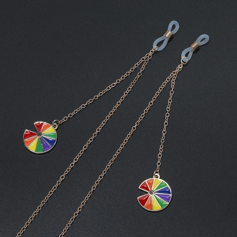 Glasses Chain Metal Anti Slip Eyewear Lanyard With Rainbow Enamel Pendant Gold Tone Decorative Strap For Sunglasses