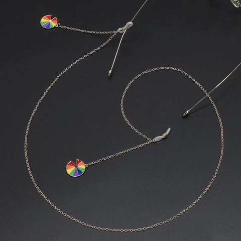 Glasses Chain Metal Anti Slip Eyewear Lanyard With Rainbow Enamel Pendant Gold Tone Decorative Strap For Sunglasses
