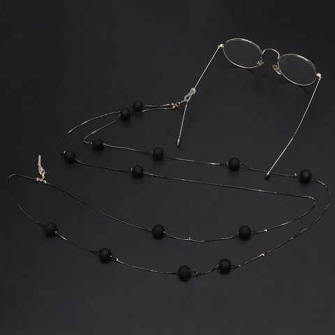 Cadena De Gafas De Metal Negro Con Cuentas Mate Doble Capa Antideslizante Cordón Para Gafas Para Mujeres Hombres