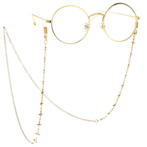 Gouden Metalen Brillenketting Antislip Brillenkoord Met Ster Kruis Hanger Retro Stijl Voor Dames