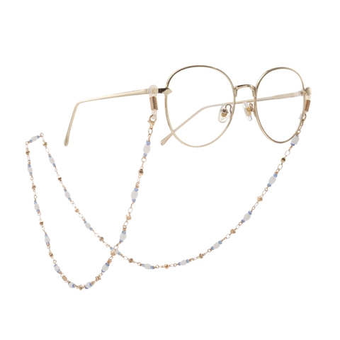 Gold Plated Copper Beaded Glasses Chain Non-Slip Eyeglass Strap With Blue White Crystal Beads Fashion Holder For Sunglasses