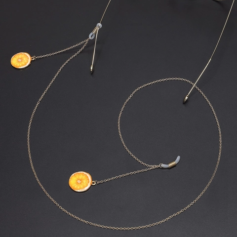 Catena Per Occhiali Antiscivolo In Rame Metallo Oro Cordino Per Occhiali Moda Con Ciondolo Arancia Per Donne