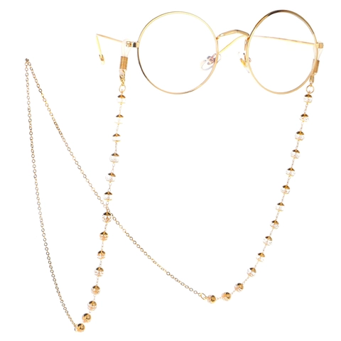 Fashion Gold Metal Glasses Chain With Transparent Crystal Beads Anti-slip Eyewear Strap Holder For Reading Glasses Sunglasses Women Accessory