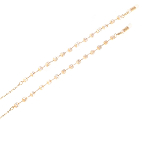 Catena Per Occhiali In Rame Placcato Oro Elegante Con Perline Di Cristallo Trasparenti Cinturino Per Occhiali Antiscivolo