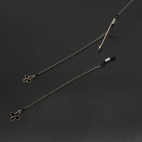 Fashion Glasses Chain Non-Slip Metal Eyeglass Strap With Black Four-Leaf Clover Pendant Anti-Lost Holder For Women