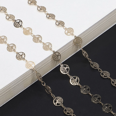 Fashion Gold Metal Glasses Chain Tree Of Life Hollow Round Charms Eyewear Cord Holder With Non Slip Silicone Ends