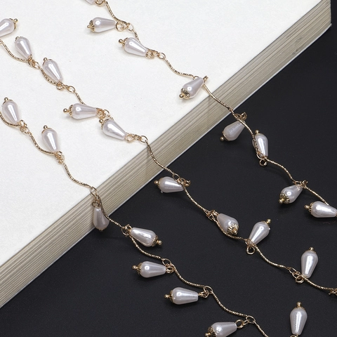Catenella Per Occhiali Metallo Oro Con Künstliche Perle Di Imitazione Goccia D'Acqua Bianche Cordino Per Occhiali Da Sole Decorativo