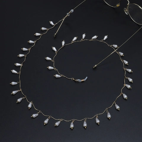 Catenella Per Occhiali Metallo Oro Con Künstliche Perle Di Imitazione Goccia D'Acqua Bianche Cordino Per Occhiali Da Sole Decorativo