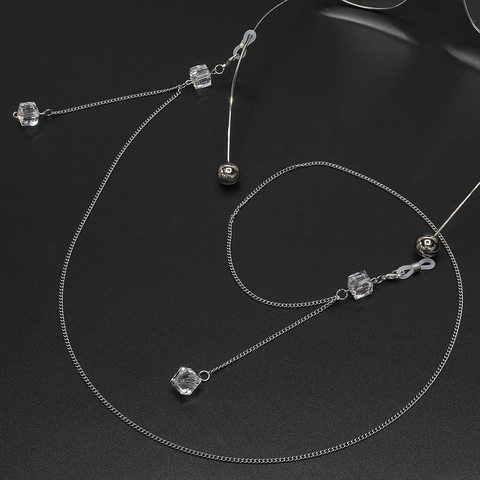 Brillenketting Van Metaallegering Met Transparante Kristallen Kralen Antislip Nekkoord Voor Leesbrillen En Zonnebrillen