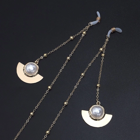 Catena Per Occhiali Elegante In Lega Dorata Con Ciondolo A Ventaglio In Perla Artificial Imitazione Cinturino Regolabile Antiscivolo Per Occhiali