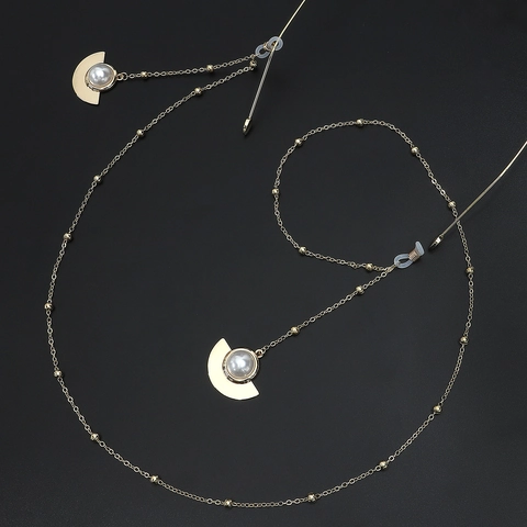 Catena Per Occhiali Elegante In Lega Dorata Con Ciondolo A Ventaglio In Perla Artificial Imitazione Cinturino Regolabile Antiscivolo Per Occhiali